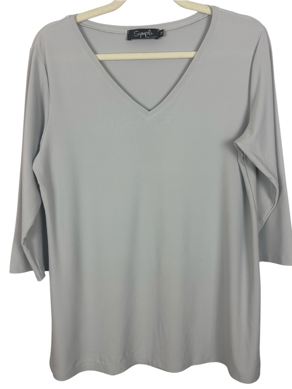 Sympli Canada Light Blue Grey V-Neck 3/4 Sleeve Tunic Top Side Slits Size 10